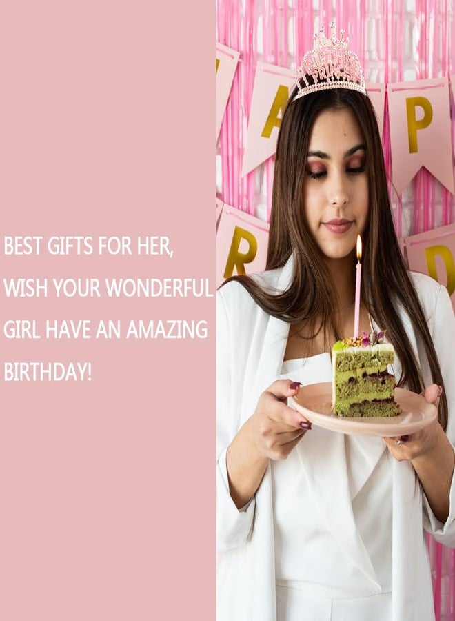 أهوني تاج أميرة عيد الميلاد من AHONEY للفتيات والسيدات، طوق رأس لعيد ميلاد الفتاة، هدايا وزينة حفلات عيد ميلاد الأميرة السعيدة (ذهبي وردي) - Image 5